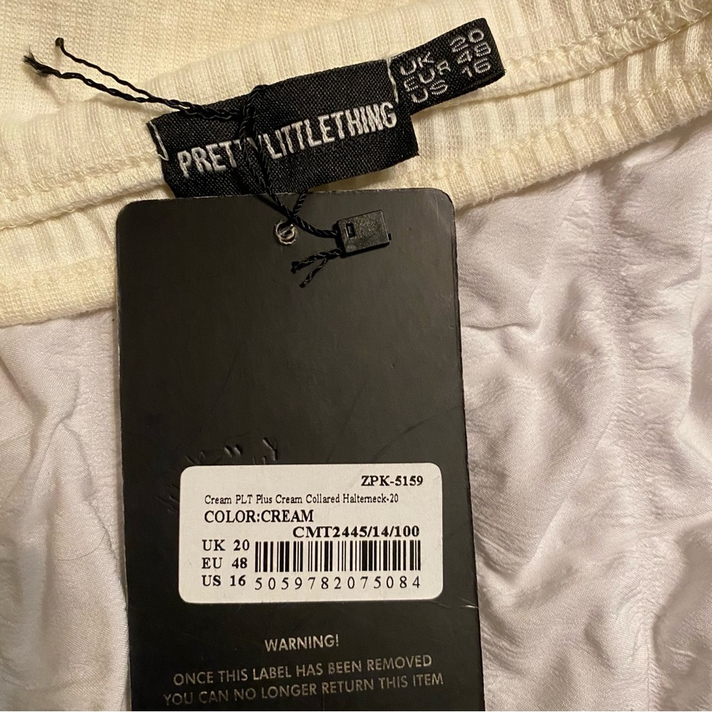 PRETTYLITTLETHING Plus Cream Collared Halterneck Thick Rib Bodycon Dress size 16 - Picture 5 of 5